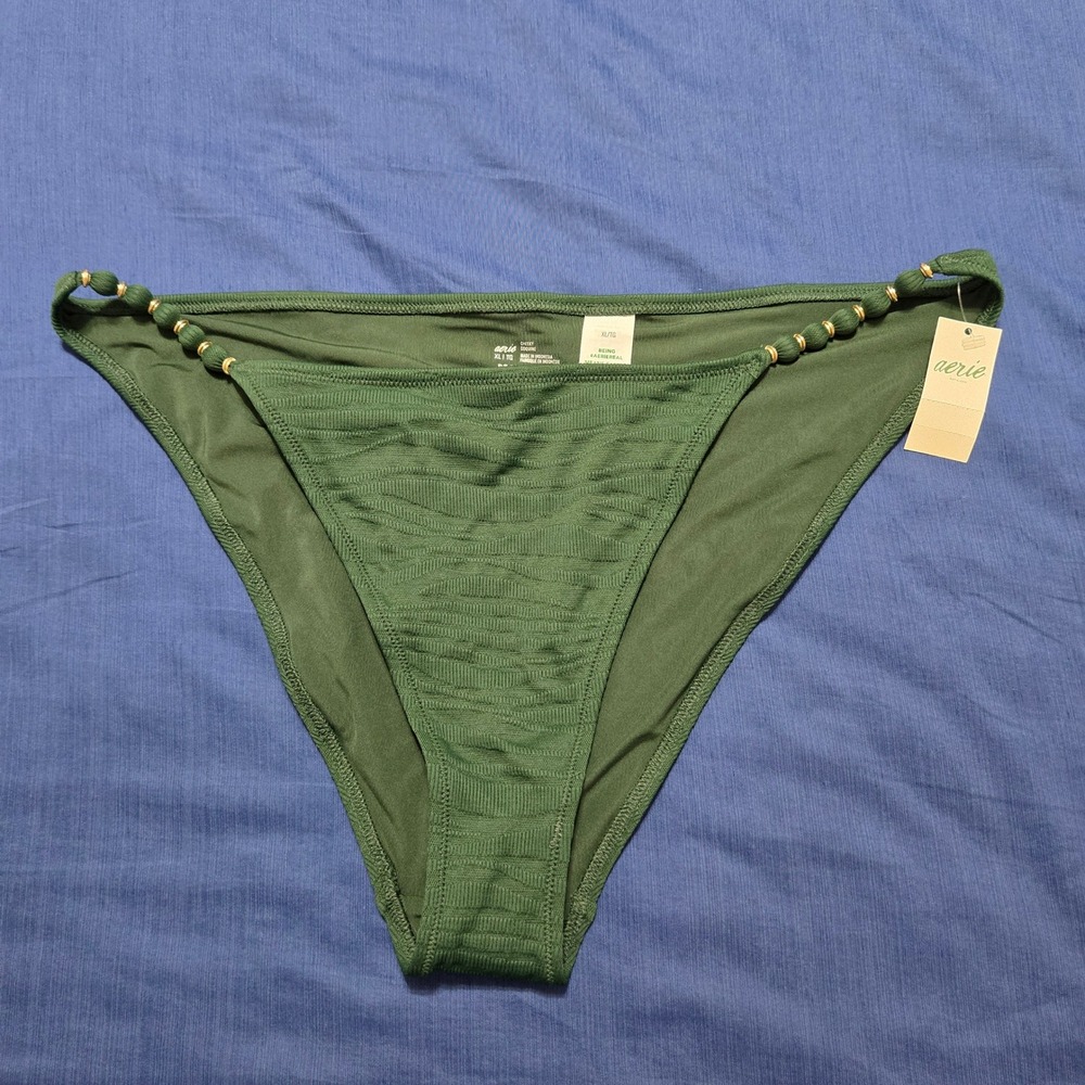 Aerie Bikini Bottom Womens XL Green New Cheeky Textured Beaded 075-1754-3622